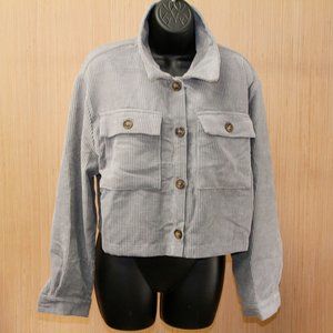 Dqbeng Women's Fashion Cropped Corduroy Jacket Shacket Shirt Tops- Medium